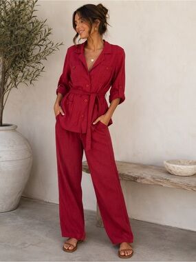 Vintage Jessica Holbrook Linen Two-Piece Matching Pants Set